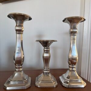 Pottery Barn trio Silver metal Candle Holder candlestick vintage art deco